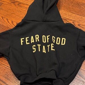 Fear of God Black Hoodie with Gold 'FEAR OF GOD STATE' Back Graphic